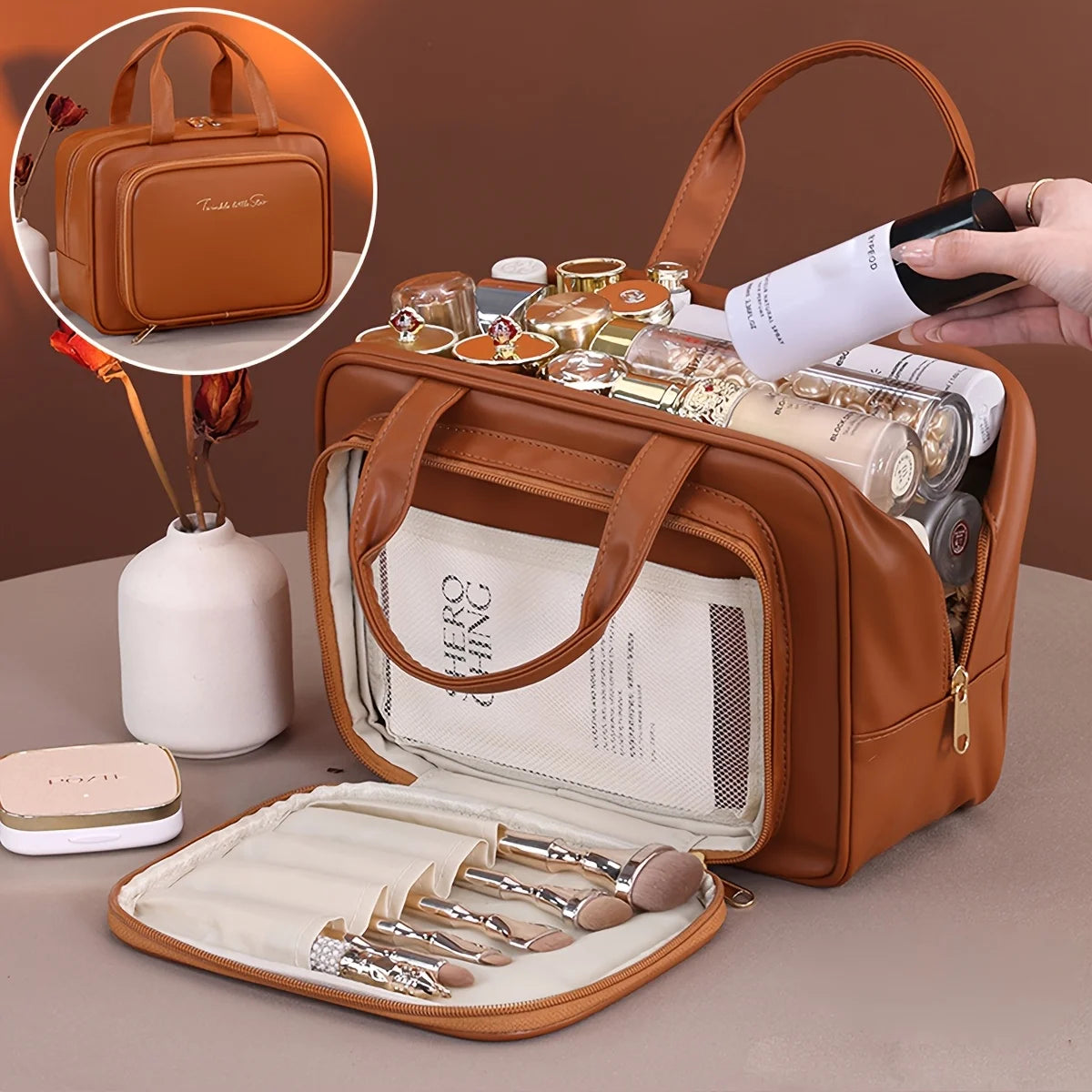 NoviaGlow Double-Layer Makeup Bag – Waterproof Travel Organizer