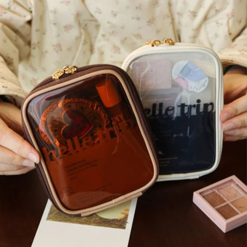 NoviaGlow Mini Clear Travel Makeup Bag – Small Cute Preppy Zipper Cosmetic Pouch & Toiletry Organizer for Women