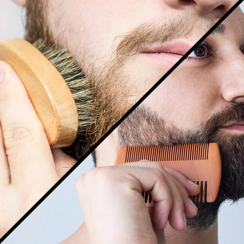 NoviaGlow Men’s Beard Grooming Set – Boar Bristle Brush, Comb & Scissors