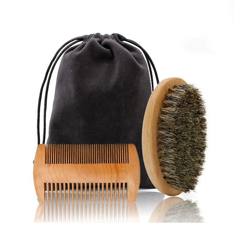 NoviaGlow Men’s Beard Grooming Set – Boar Bristle Brush, Comb & Scissors