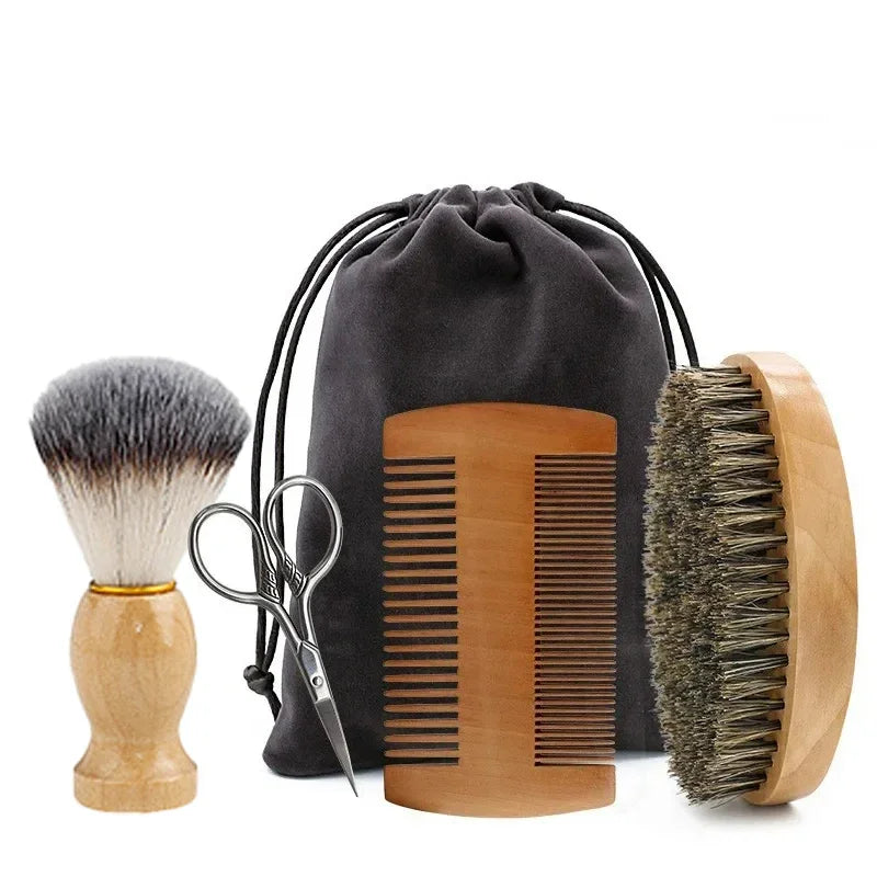 NoviaGlow Men’s Beard Grooming Set – Boar Bristle Brush, Comb & Scissors