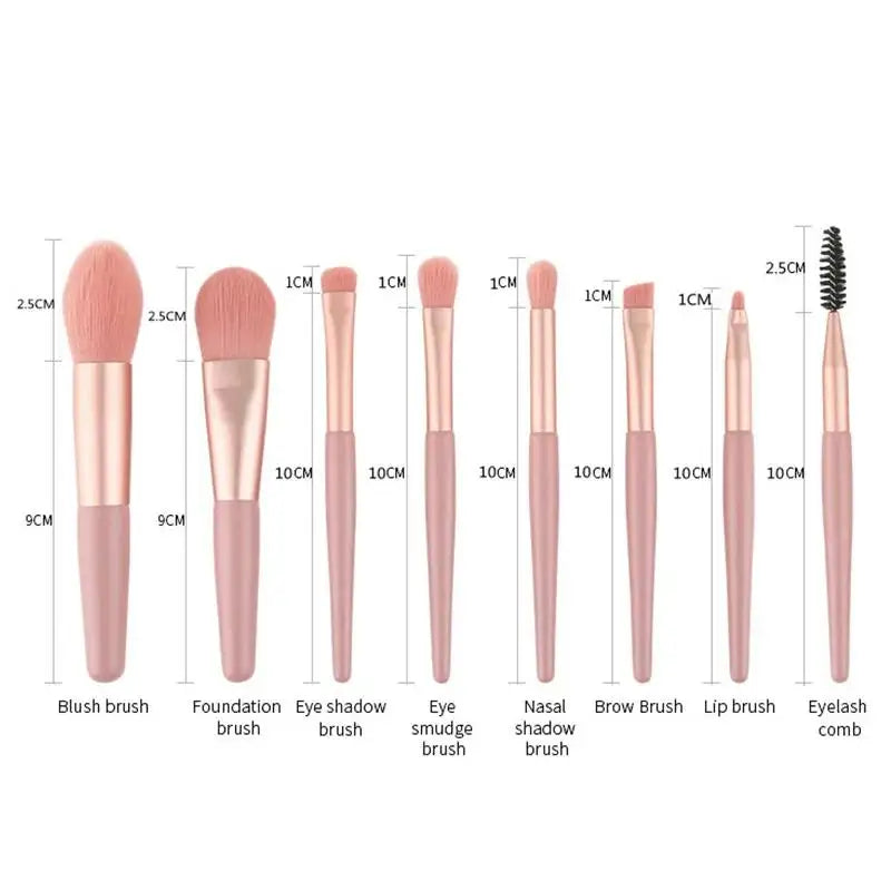 NoviaGlow Portable 8pcs Makeup Brush Set – Soft Synthetic Brushes for Foundation, Concealer, Blush, Powder & Eyeshadow | Compact Travel Beauty Kit