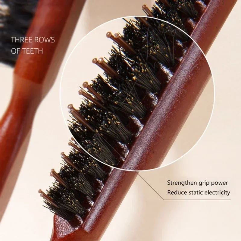 NoviaGlow Wooden Bristle Hair Brush & Teasing Comb – Professional Styling & Beard Grooming Tool