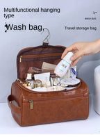 NoviaGlow Hanging Travel Makeup Bag – Large Capacity PU Leather Double-Layer Wash Bag & Men’s Toiletry Organizer
