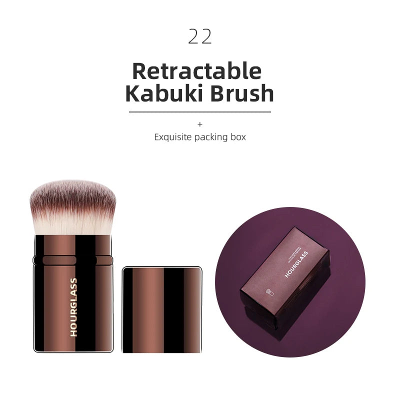 NoviaGlow Hourglass Makeup Brush – Professional Retractable Brush for Foundation, Powder, Blush, Bronzer, Eyeshadow & More