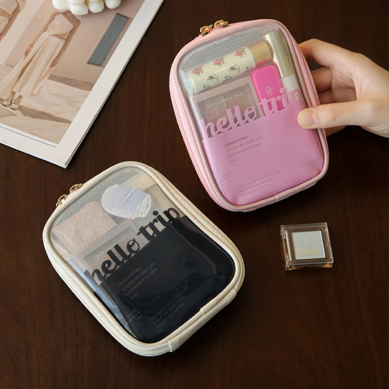 NoviaGlow Mini Clear Travel Makeup Bag – Small Cute Preppy Zipper Cosmetic Pouch & Toiletry Organizer for Women