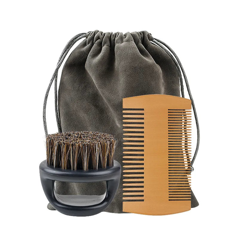 NoviaGlow Men’s Beard Grooming Set – Boar Bristle Brush, Comb & Scissors