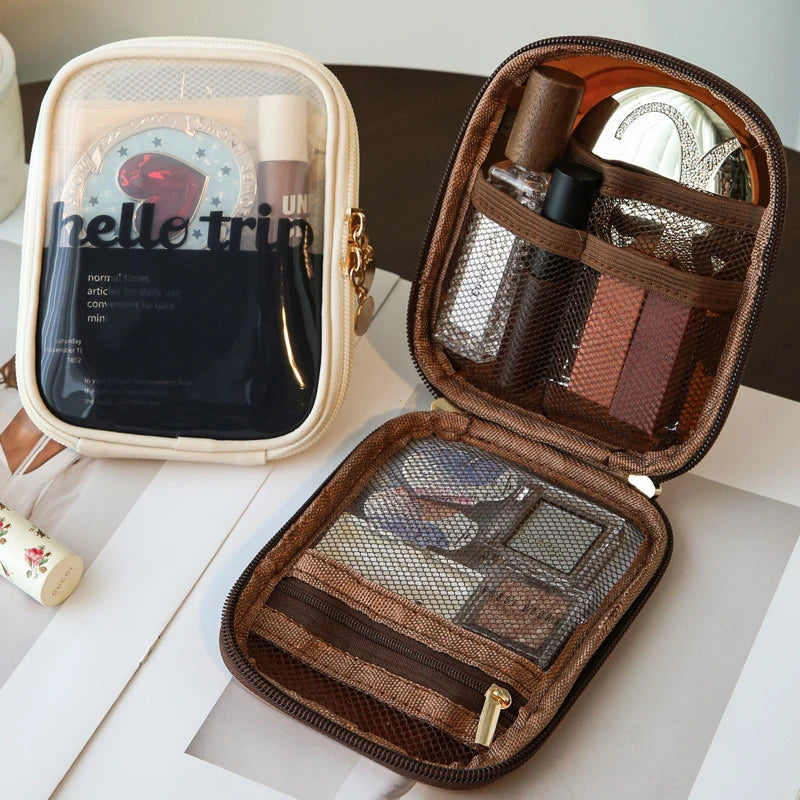 NoviaGlow Mini Clear Travel Makeup Bag – Small Cute Preppy Zipper Cosmetic Pouch & Toiletry Organizer for Women