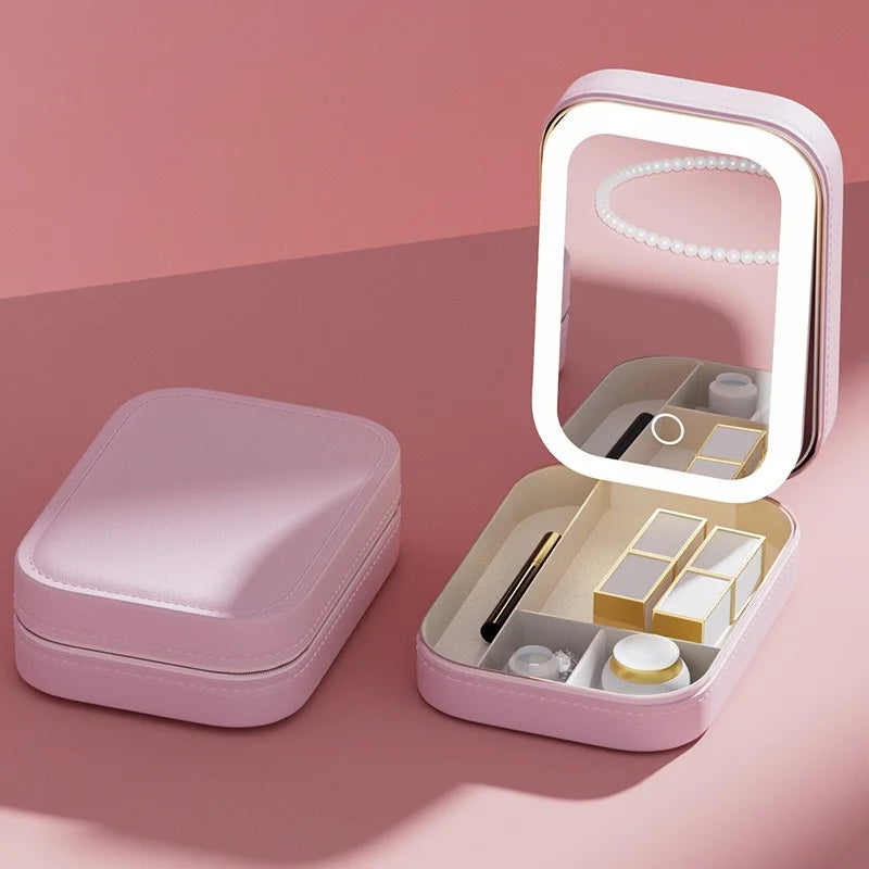 NoviaGlow Smart LED Makeup Case with Mirror – Portable Travel Cosmetic Bag & Skincare Organizer for Women