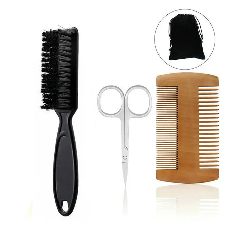 NoviaGlow Beard Grooming Kit – Boar Bristle Brush, Comb & Scissors with Gift Bag