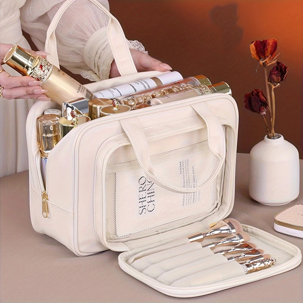 NoviaGlow Double-Layer Makeup Bag – Waterproof Travel Organizer