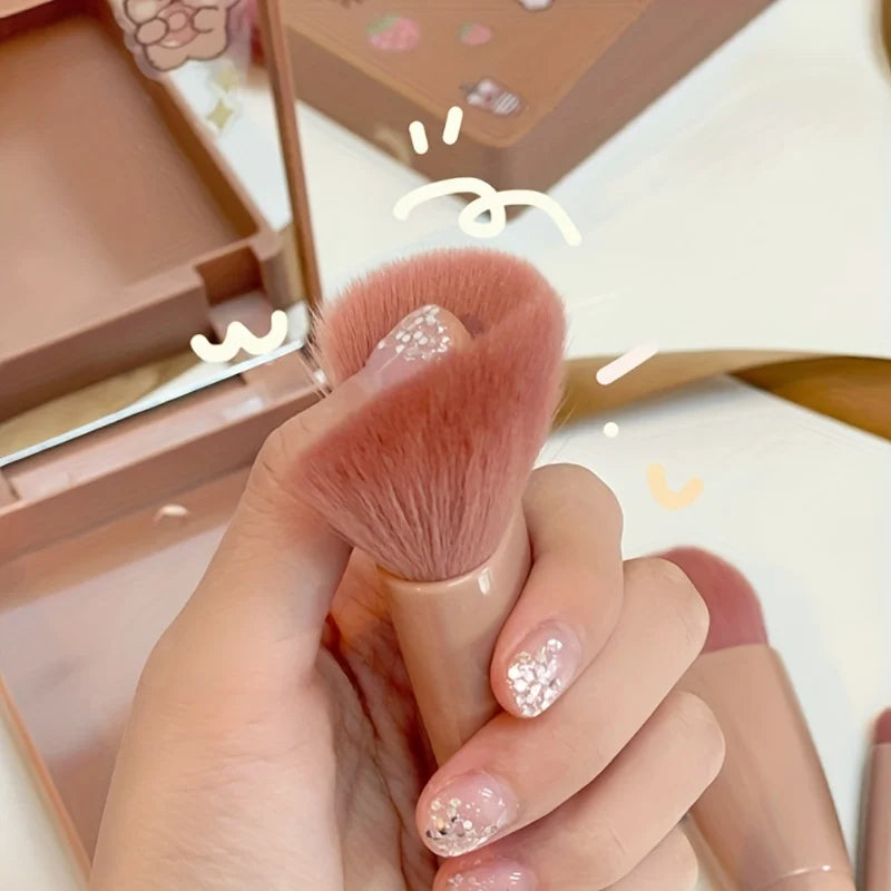 NoviaGlow 5-Piece Portable Makeup Brush Set with Mirror – Foldable Mini Travel Makeup Brush Kit for Daily & On-the-Go Use
