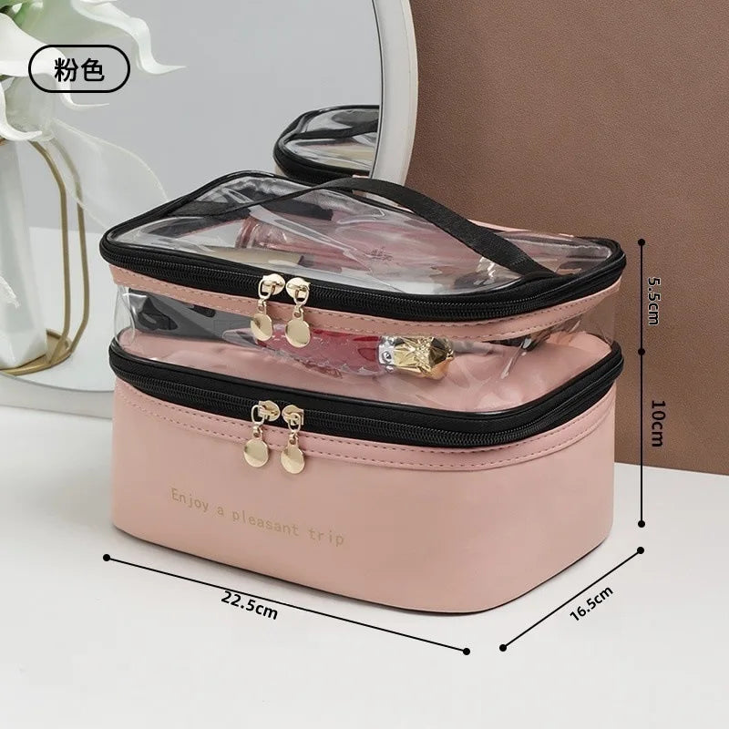NoviaGlow Double-Layer Transparent Makeup Bag – Waterproof Travel Organizer