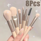 NoviaGlow Portable 8pcs Makeup Brush Set – Soft Synthetic Brushes for Foundation, Concealer, Blush, Powder & Eyeshadow | Compact Travel Beauty Kit