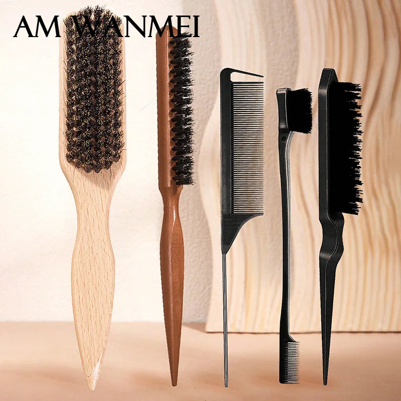 NoviaGlow Wooden Bristle Hair Brush & Teasing Comb – Professional Styling & Beard Grooming Tool