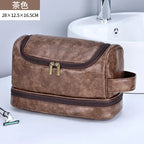 NoviaGlow Hanging Travel Makeup Bag – Large Capacity PU Leather Double-Layer Wash Bag & Men’s Toiletry Organizer