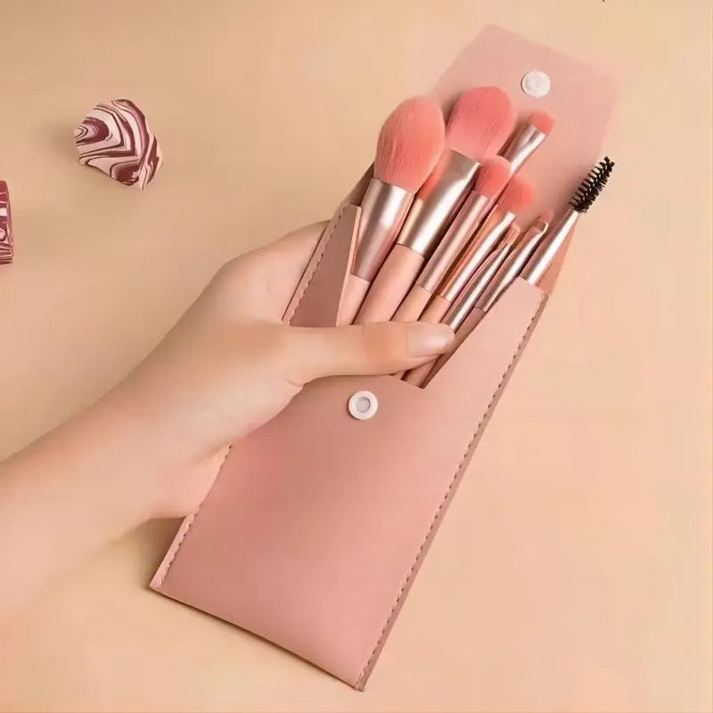 NoviaGlow Portable 8pcs Makeup Brush Set – Soft Synthetic Brushes for Foundation, Concealer, Blush, Powder & Eyeshadow | Compact Travel Beauty Kit