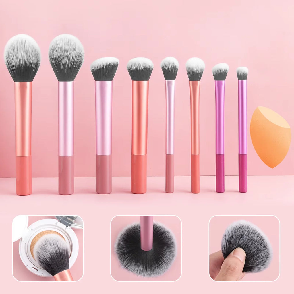 NoviaGlow 8pcs Professional Makeup Brush Set – Soft Synthetic Bristles, Cruelty-Free, Easy to Clean, for Foundation, Blush & Eyeshadow
