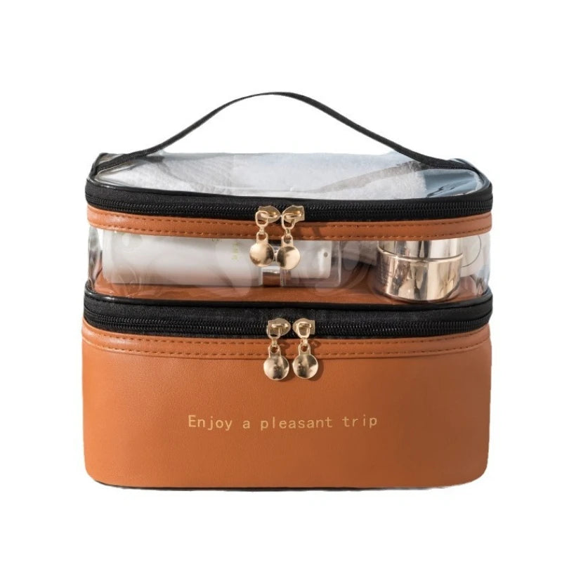 NoviaGlow Double-Layer Transparent Makeup Bag – Waterproof Travel Organizer