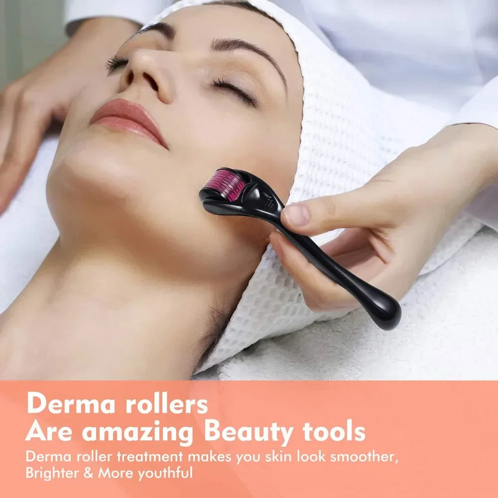 NoviaGlow Derma Roller – 540 Titanium Microneedles for Beard & Skin Care (0.2mm / 0.25mm / 0.3mm)