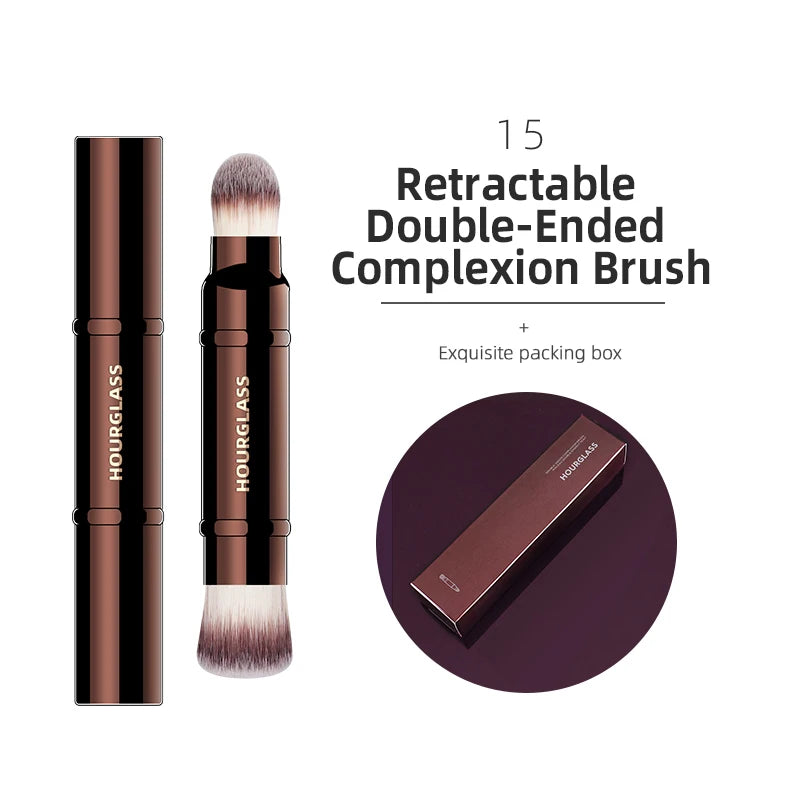 NoviaGlow Hourglass Makeup Brush – Professional Retractable Brush for Foundation, Powder, Blush, Bronzer, Eyeshadow & More