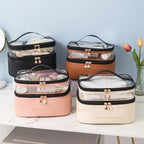 NoviaGlow Double-Layer Transparent Makeup Bag – Waterproof Travel Organizer