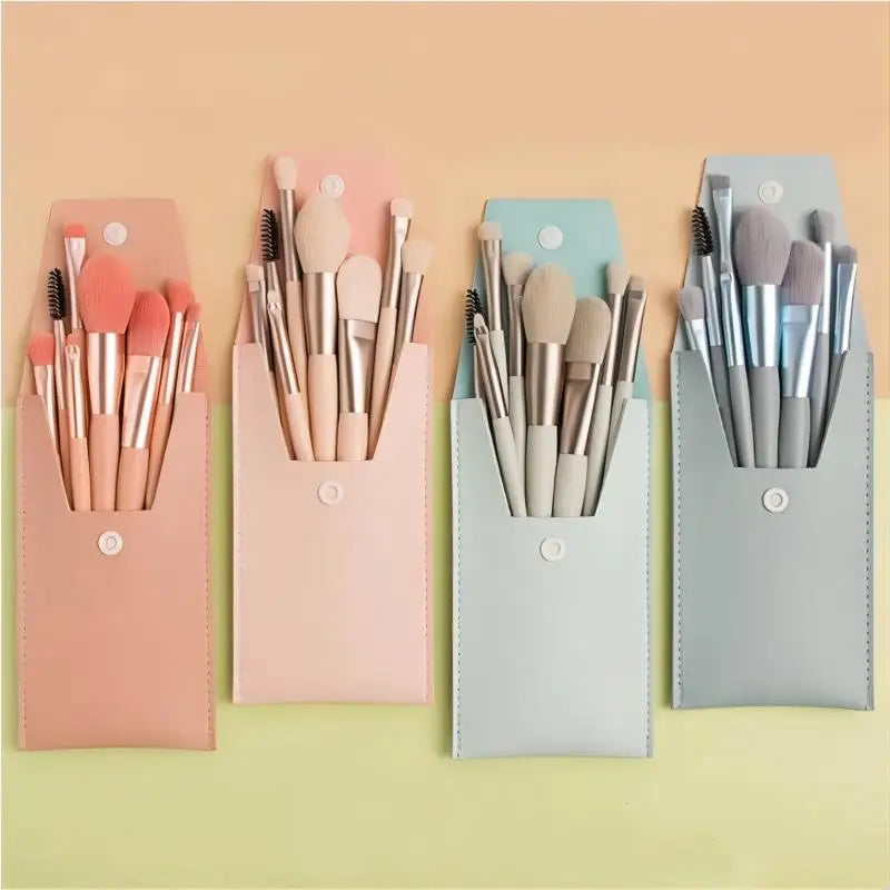 NoviaGlow Portable 8pcs Makeup Brush Set – Soft Synthetic Brushes for Foundation, Concealer, Blush, Powder & Eyeshadow | Compact Travel Beauty Kit