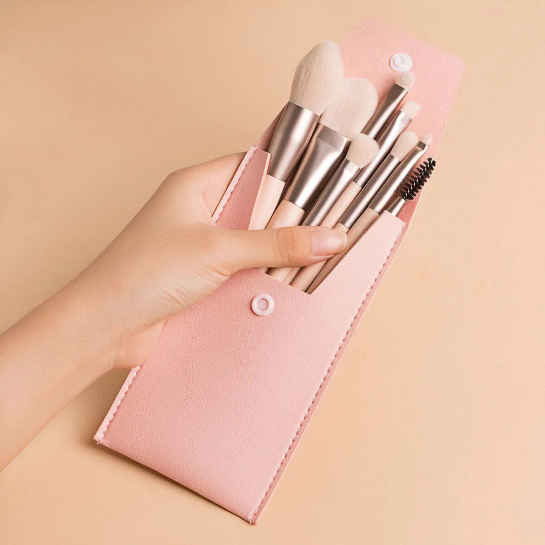 NoviaGlow Portable 8pcs Makeup Brush Set – Soft Synthetic Brushes for Foundation, Concealer, Blush, Powder & Eyeshadow | Compact Travel Beauty Kit