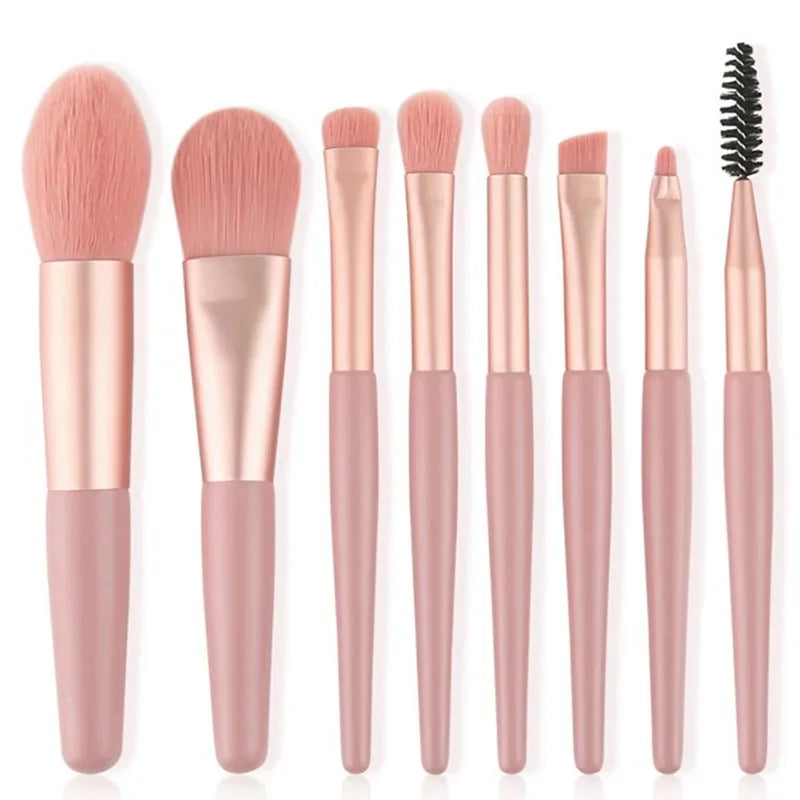 NoviaGlow Portable 8pcs Makeup Brush Set – Soft Synthetic Brushes for Foundation, Concealer, Blush, Powder & Eyeshadow | Compact Travel Beauty Kit