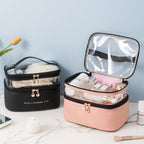 NoviaGlow Double-Layer Transparent Makeup Bag – Waterproof Travel Organizer