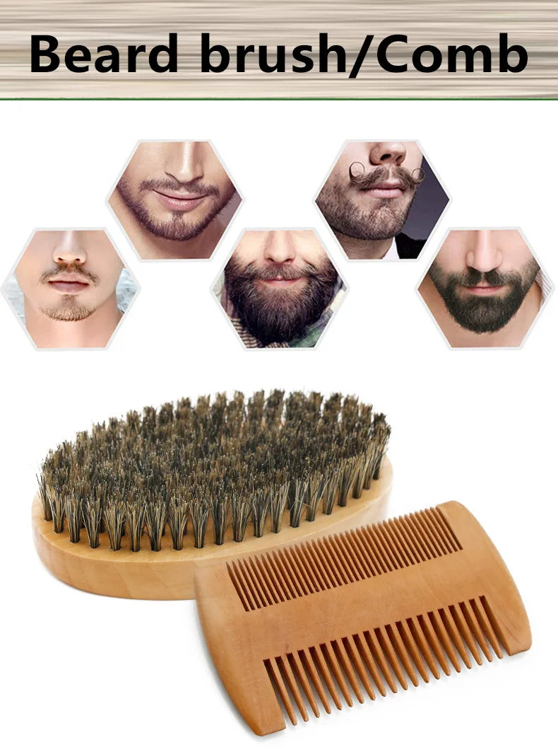 NoviaGlow Men’s Beard Grooming Set – Boar Bristle Brush, Comb & Scissors
