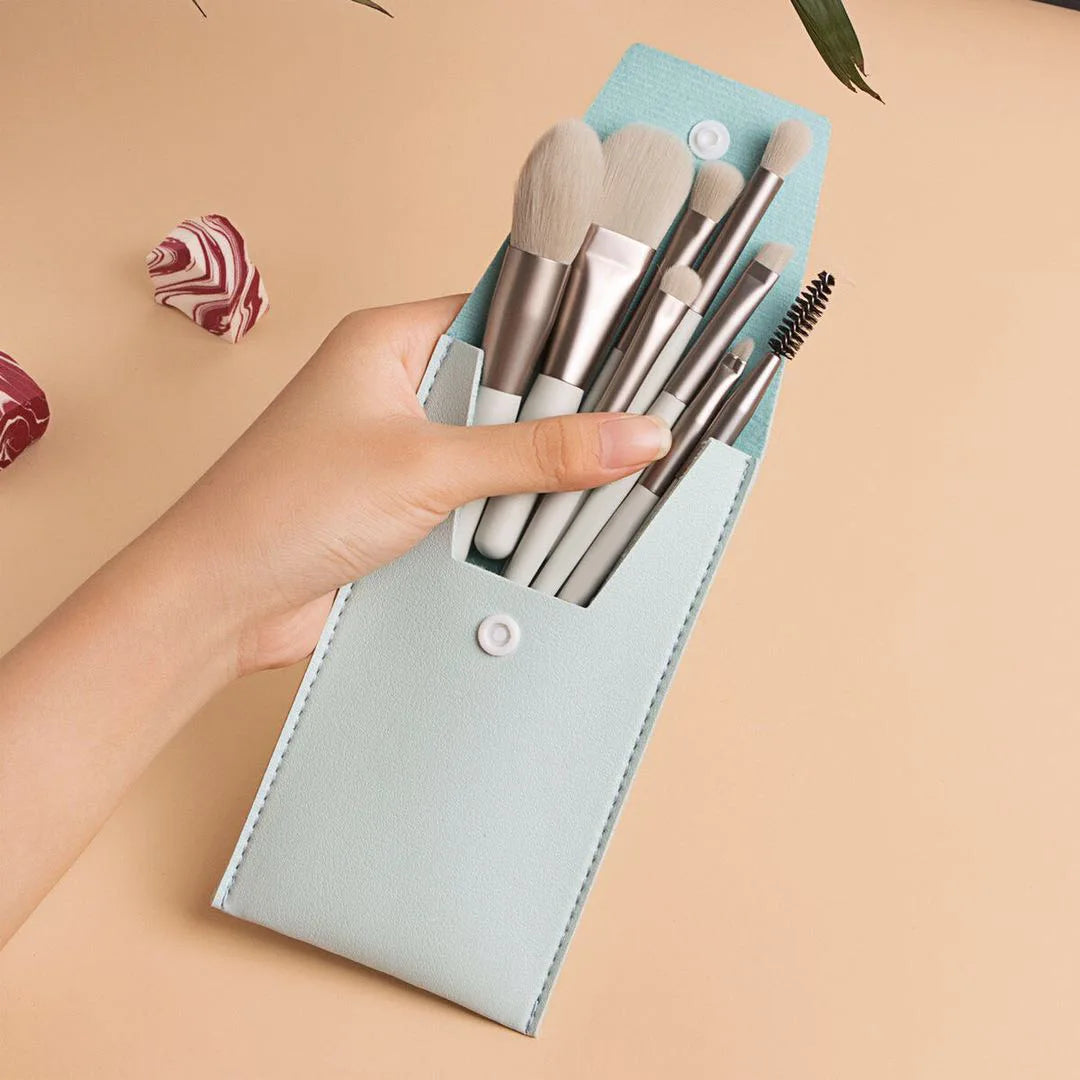 NoviaGlow Portable 8pcs Makeup Brush Set – Soft Synthetic Brushes for Foundation, Concealer, Blush, Powder & Eyeshadow | Compact Travel Beauty Kit