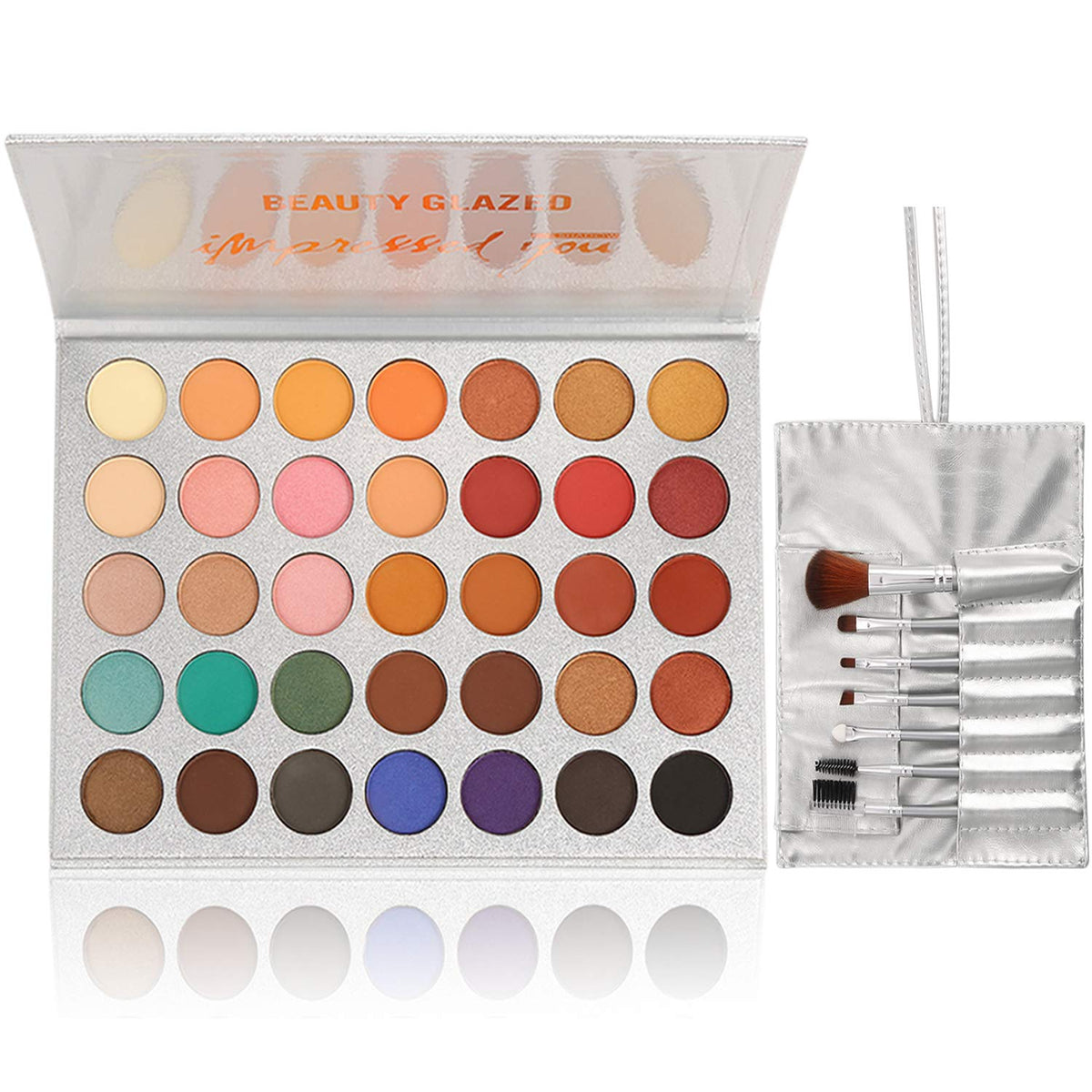 35 Colors Eyeshadow Palette with 7Pcs Makeup Brushes Set All in One Makeup Kit Matte Shimmer Pigmented Eye Shadow Pallete Waterproof Powder Natural Nude Naked Smokey