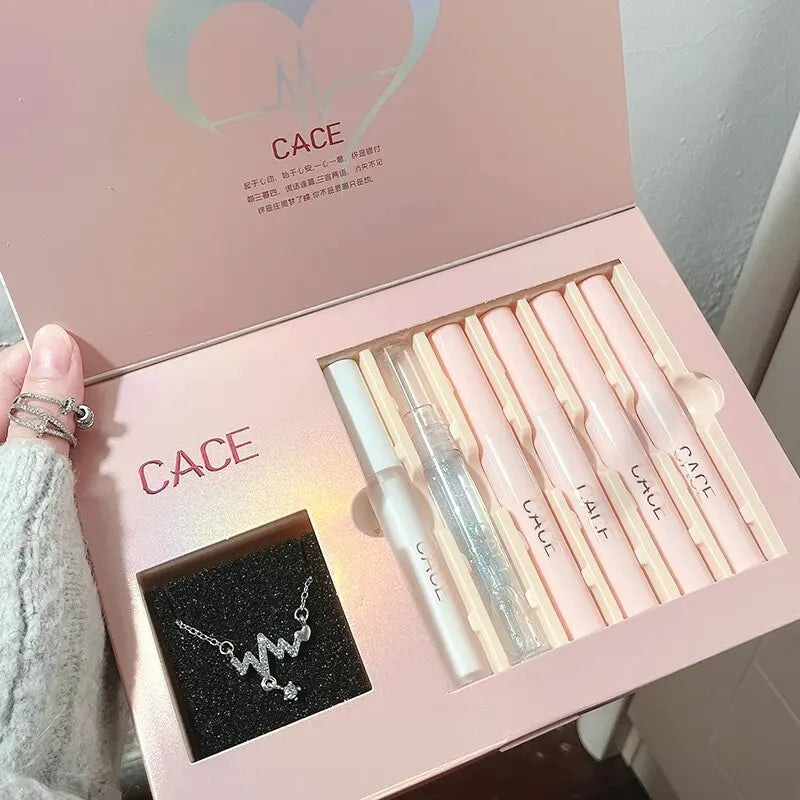 NoviaGlow 6-Piece Lipstick & Gloss Set with Necklace