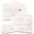 Makeup Bag 3PC Quilted Makeup Bag Set Cotton Aesthetic Travel Large Cute Cosmetic Toiletry Bag for Women Girls