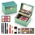 Color Nymph Beginner Makeup Kit For Teens Girls Makeup kits With Recyclable And Key-Lockable Cabinet Included 17-Colors Eyeshadows Blushes Bronzer Highlighter Lipstick Brushes Mirror(Green)
